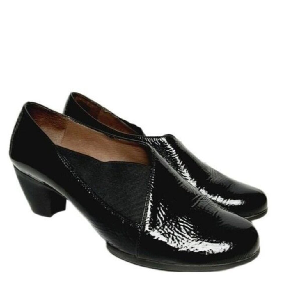 Women's Black Patent Low Block Heel Slip-On Pumps